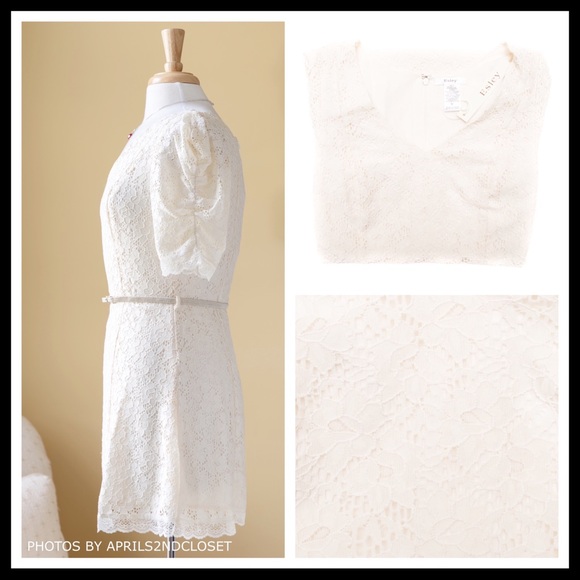 V-NECK LACE A-LINE SHORT SLEEVES MINI DRESS A2C - Picture 5 of 8